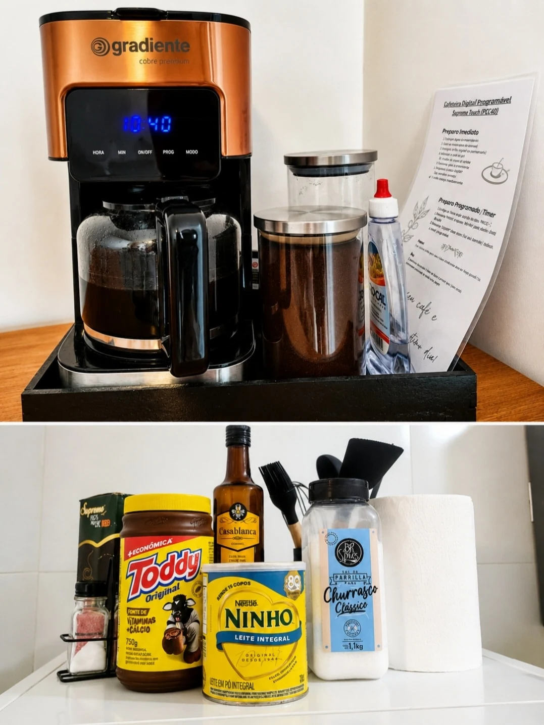 Coffee and support items, beachfront apartment in Praia Grande
